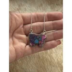 Native American SW Sterling Silver Pink Dahlia Turquoise Cow Lamb Sheep Necklace